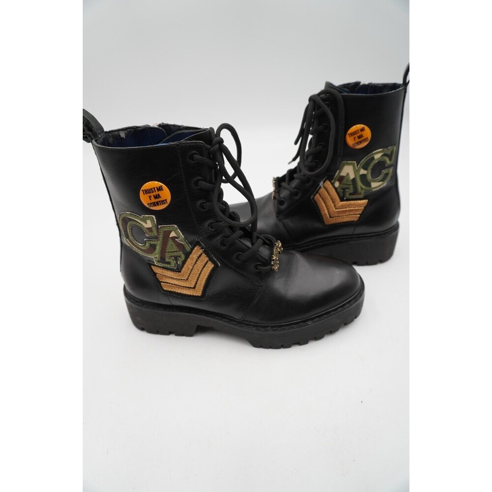 Zara Womens Size 38/US 8 Black Military Combat Patch Detail Lug Sole Ankle Boots